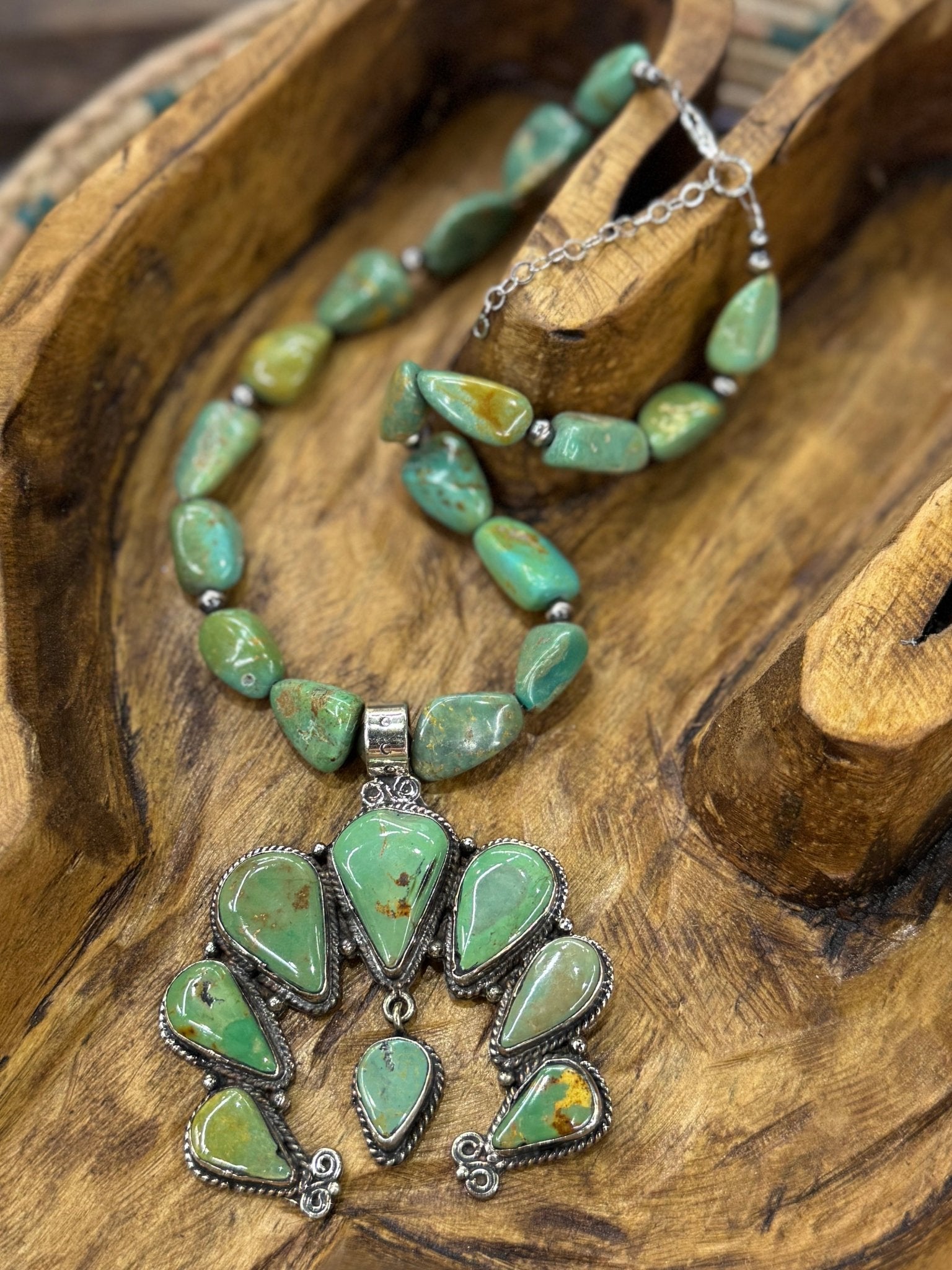 Green Kingman Blossom Necklace - Cowgirls & City Chics