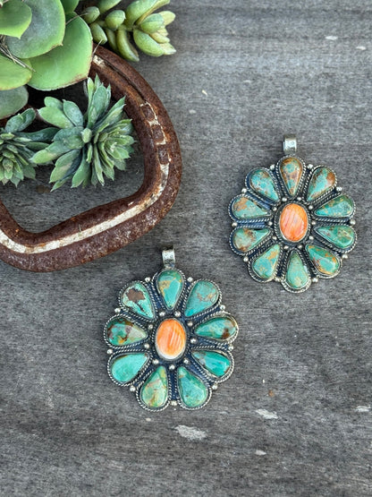 Green Kingman & Spiny Oyster Cluster Pendent - Cowgirls & City Chics