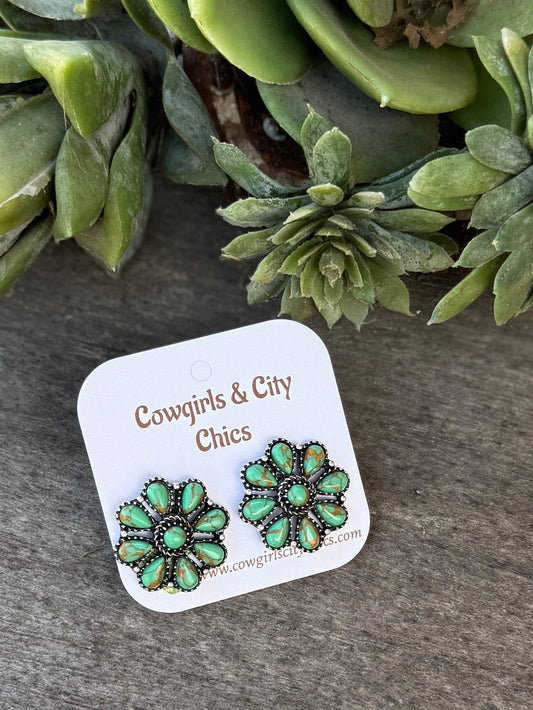 Green Round Stud Cluster Earrings - Cowgirls & City Chics