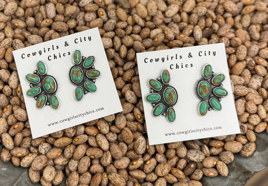 Green Side Cluster Earrings - Cowgirls & City Chics