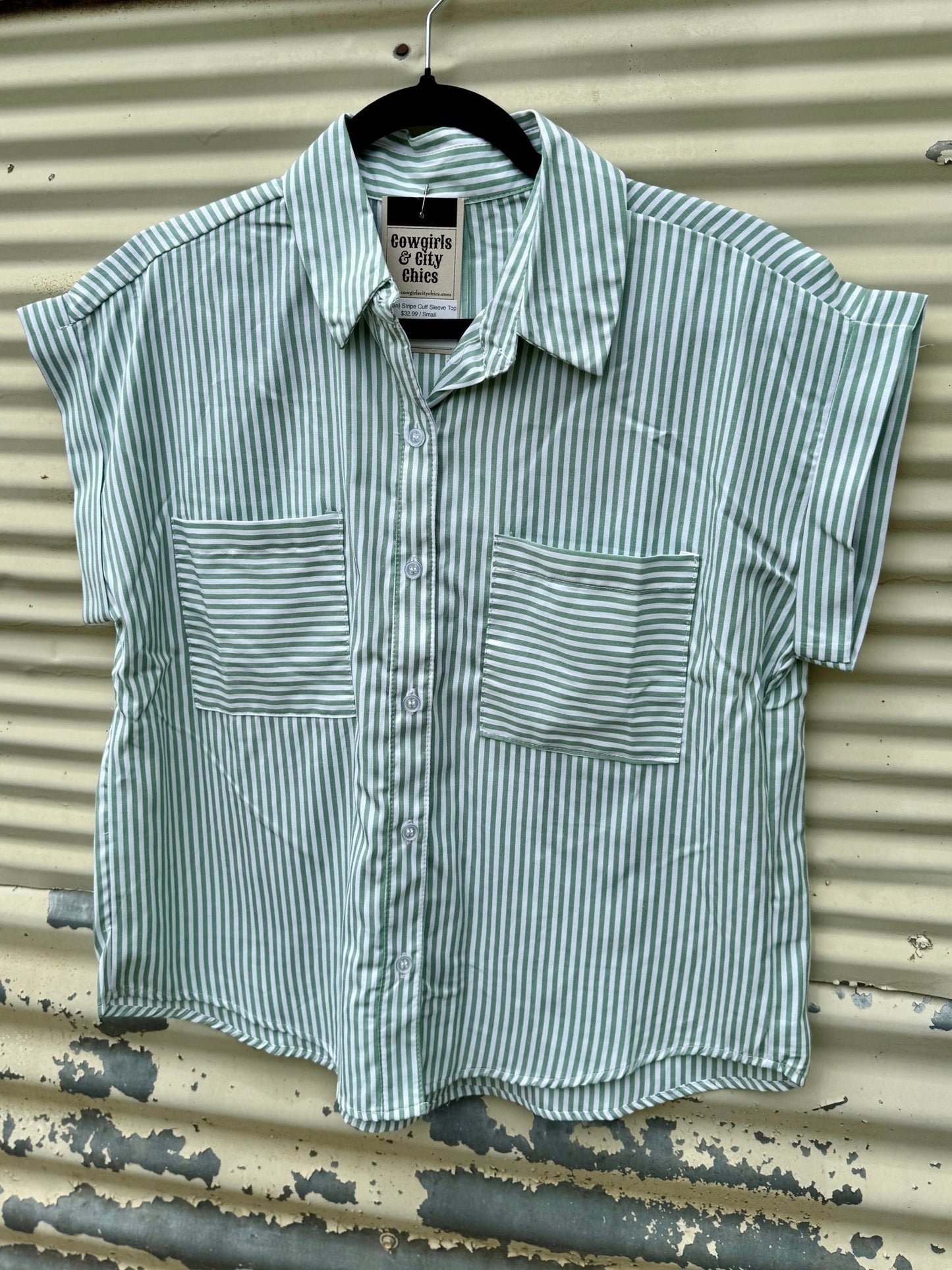 {Green} Stripe Cuff Sleeve Top - Cowgirls & City Chics