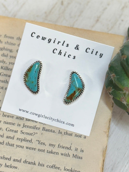 Half Moon Kingman Stud Earrings - Cowgirls & City Chics