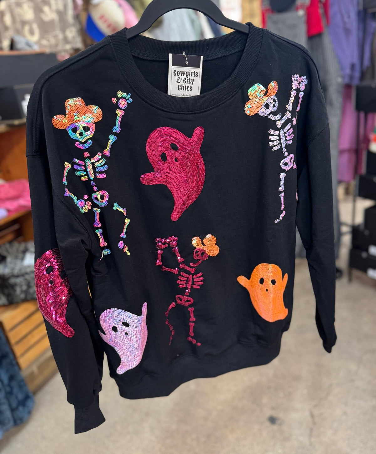Howdy Skeleton Sequin Pullover - Cowgirls & City Chics