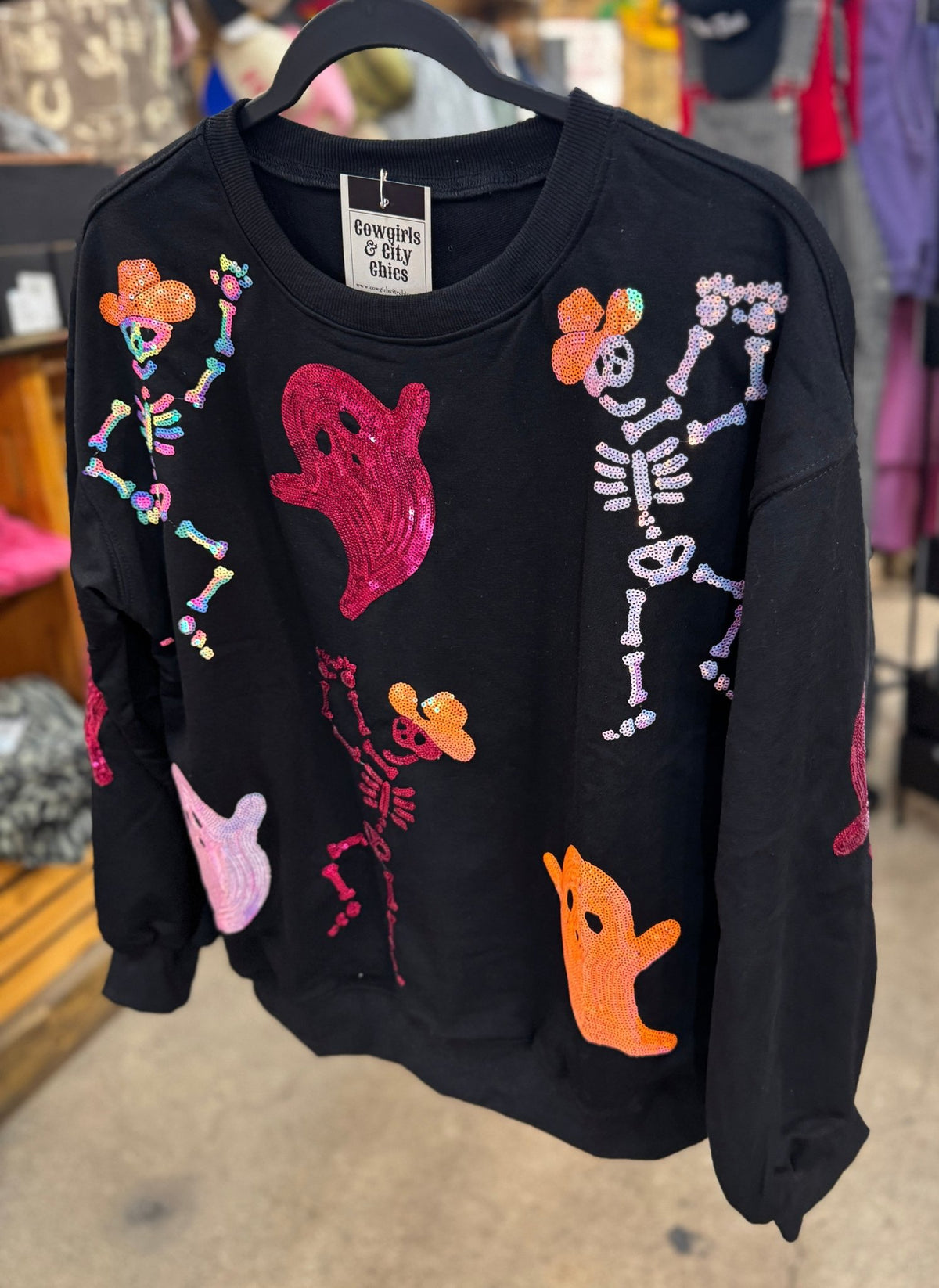 Howdy Skeleton Sequin Pullover - Cowgirls & City Chics