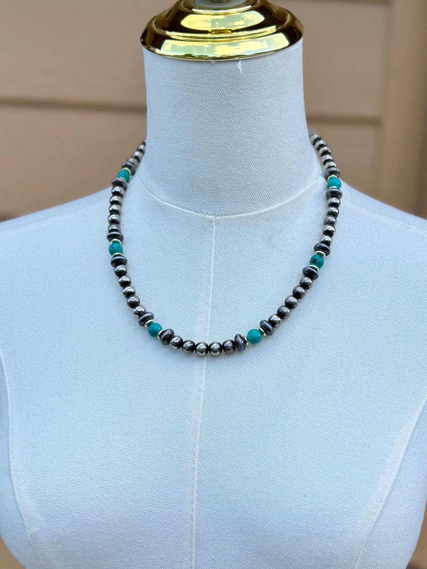{Jenna} Faux Pearl, Gold & Turquoise Necklace - Cowgirls & City Chics