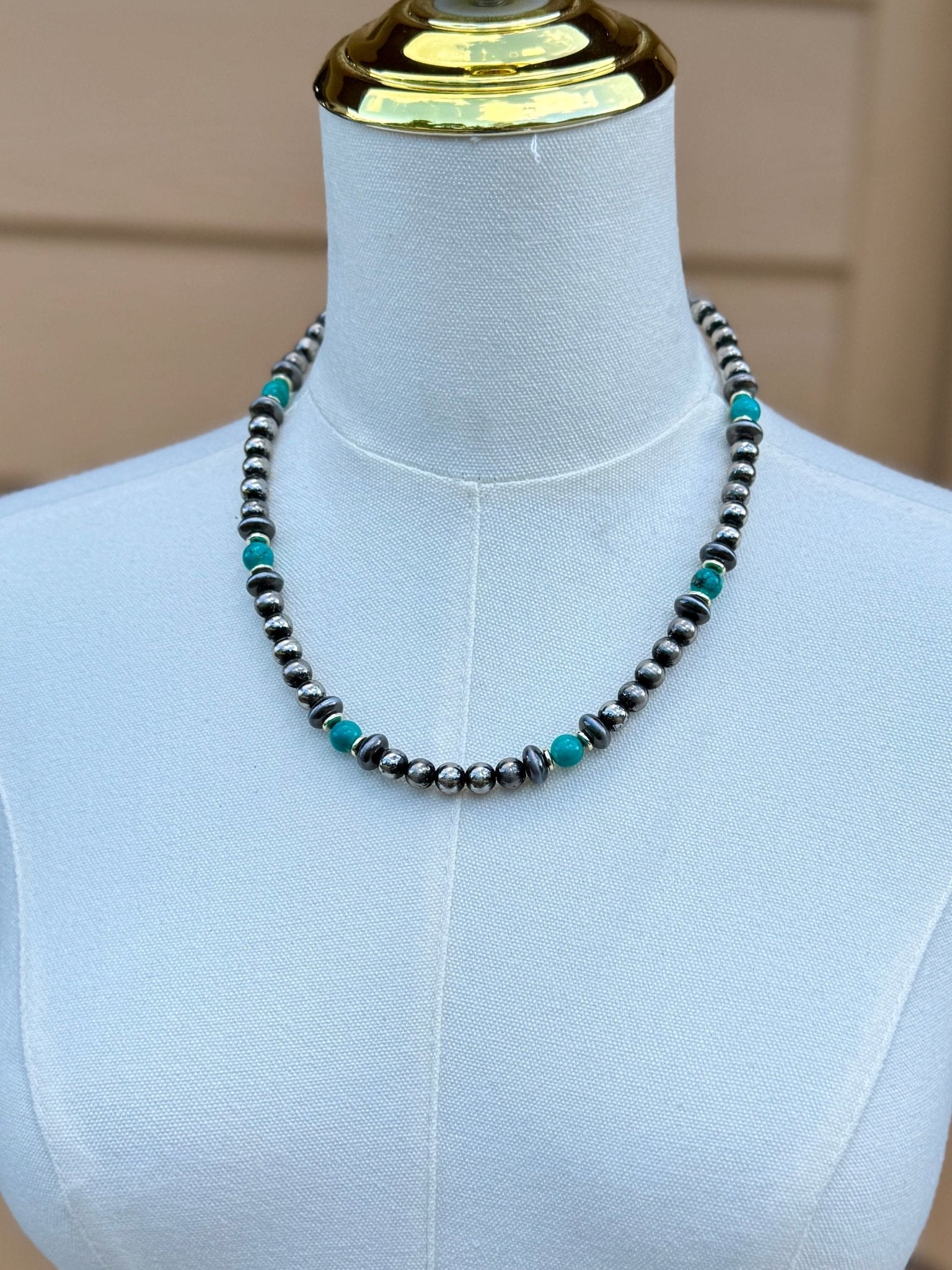 {Jenna} Faux Pearl, Gold & Turquoise Necklace - Cowgirls & City Chics