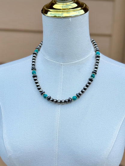 {Jenna} Faux Pearl, Gold & Turquoise Necklace - Cowgirls & City Chics