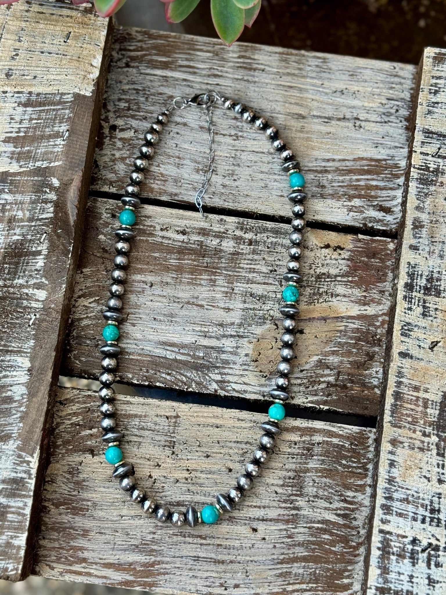 {Jenna} Faux Pearl, Gold & Turquoise Necklace - Cowgirls & City Chics