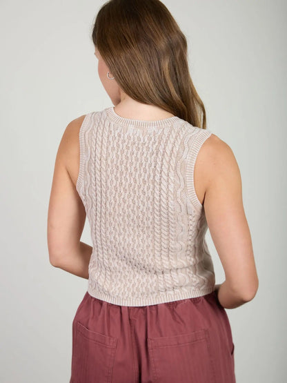 Khaki Washed Cable Knit Tank - Cowgirls & City Chics