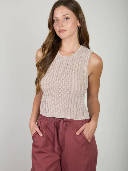 Khaki Washed Cable Knit Tank - Cowgirls & City Chics