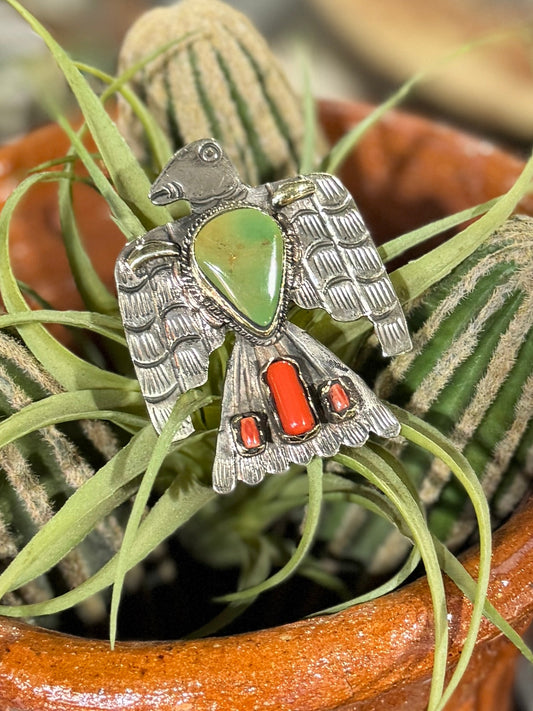 Kingman & Coral Thunderbird Ring - Cowgirls & City Chics