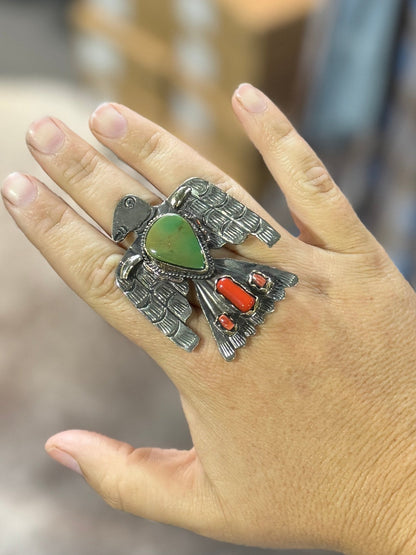 Kingman & Coral Thunderbird Ring - Cowgirls & City Chics