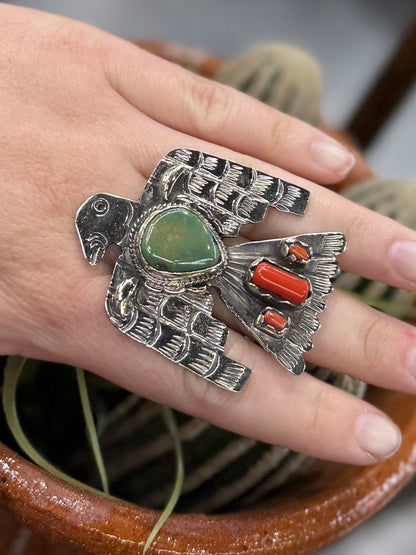 Kingman & Coral Thunderbird Ring - Cowgirls & City Chics