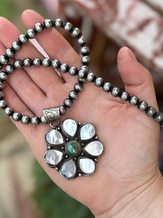 Kingman & Pearl Flower Pendent - Cowgirls & City Chics