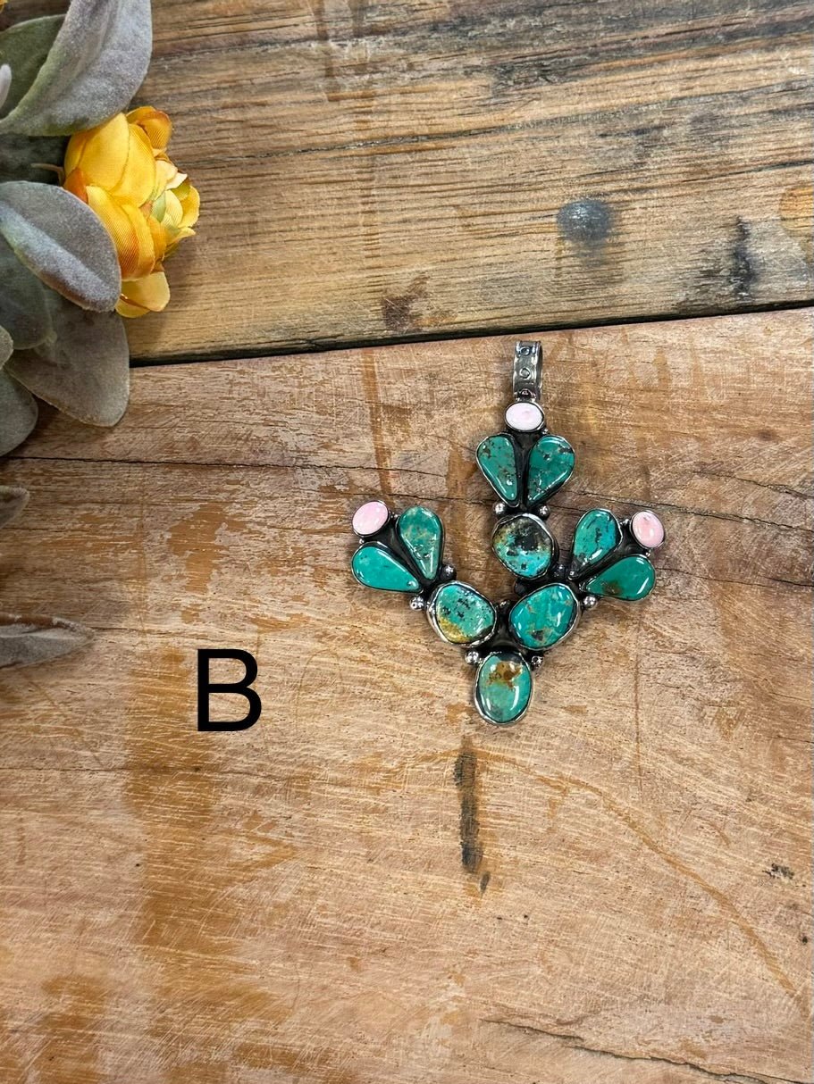 Kingman & Pink Conch Cactus Pendent - Cowgirls & City Chics