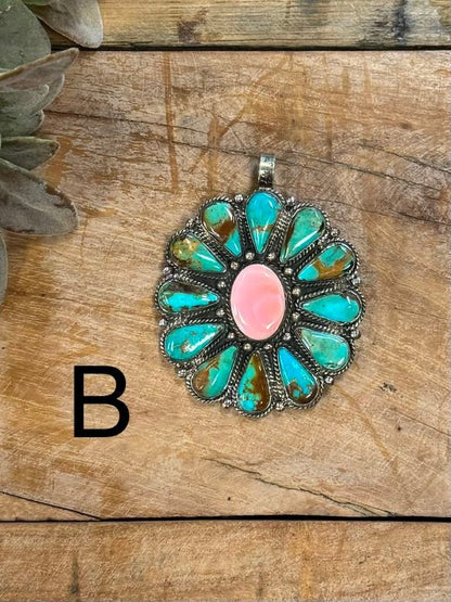 Kingman & Pink Conch Cluster Pendent - Cowgirls & City Chics