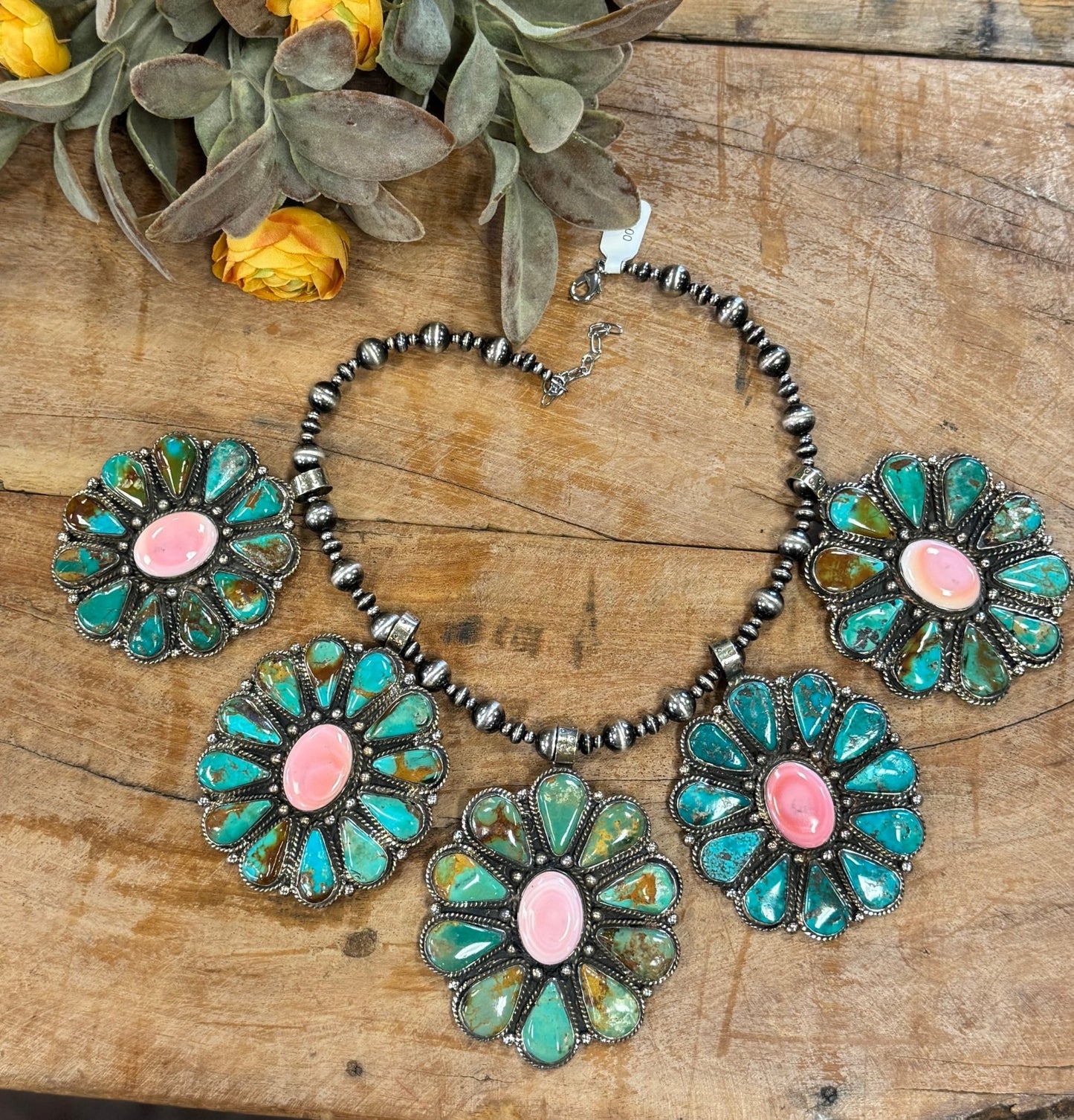 Kingman & Pink Conch Cluster Pendent - Cowgirls & City Chics