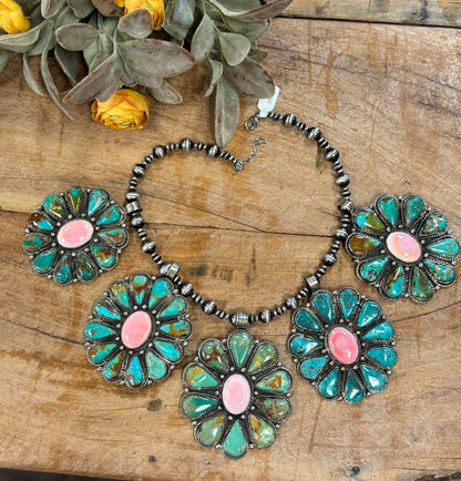 Kingman & Pink Conch Cluster Pendent - Cowgirls & City Chics