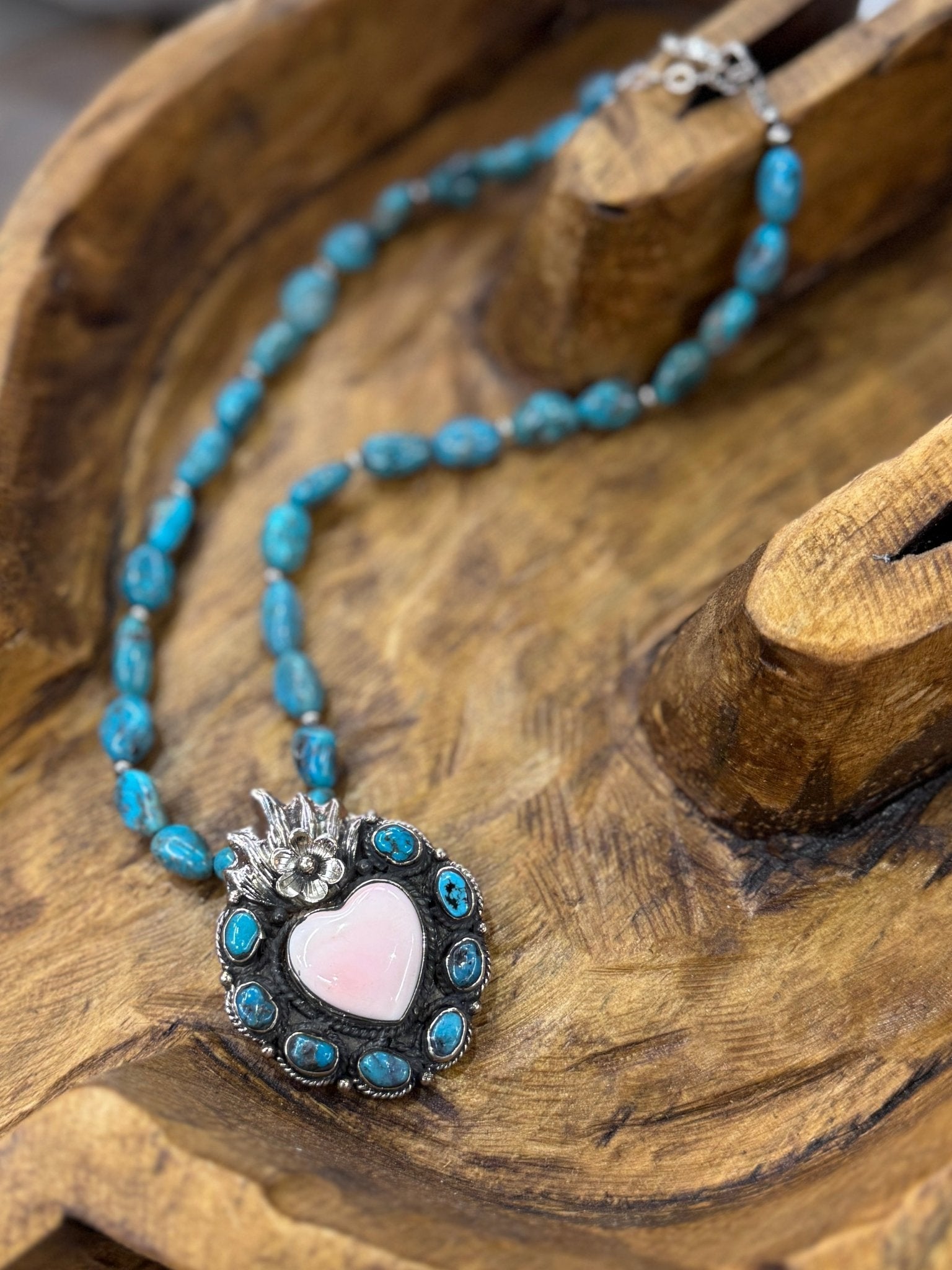 Kingman & Pink Conch Heart Necklace - Cowgirls & City Chics