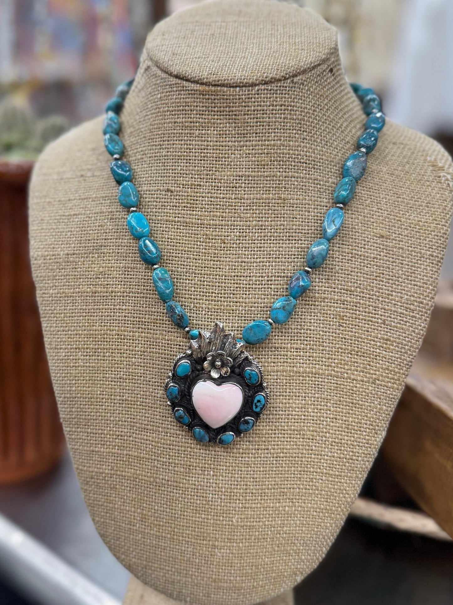 Kingman & Pink Conch Heart Necklace - Cowgirls & City Chics