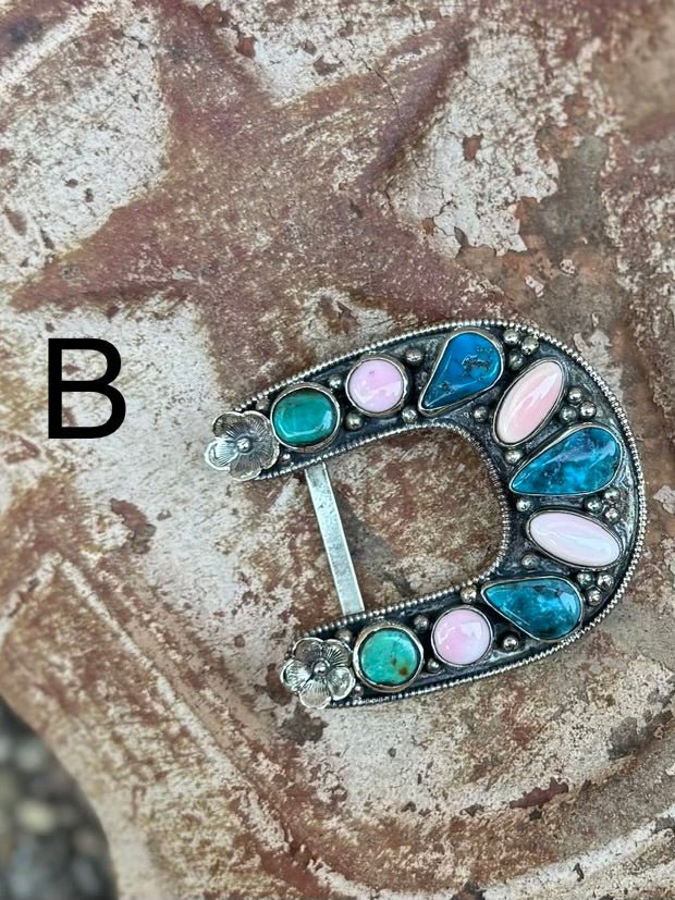 Kingman & Pink Conch Horseshoe Buckle - Cowgirls & City Chics