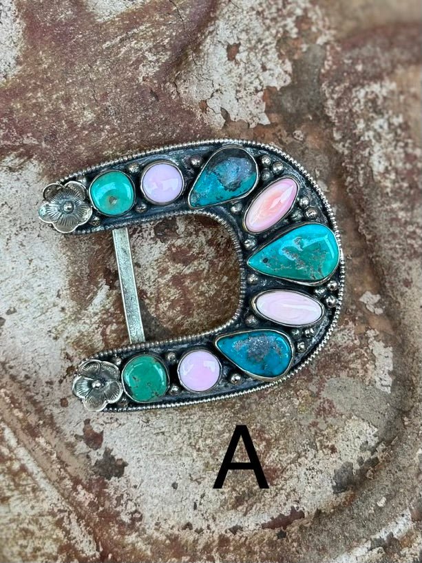 Kingman & Pink Conch Horseshoe Buckle - Cowgirls & City Chics