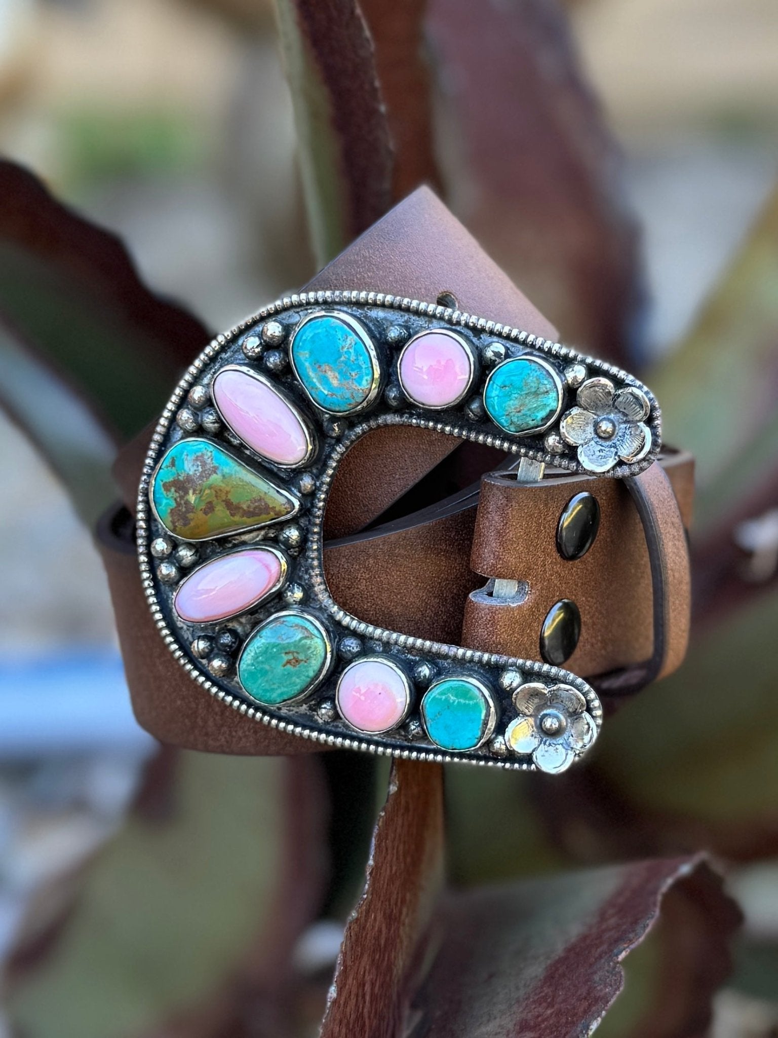 Kingman & Pink Conch Horseshoe Buckle - Cowgirls & City Chics
