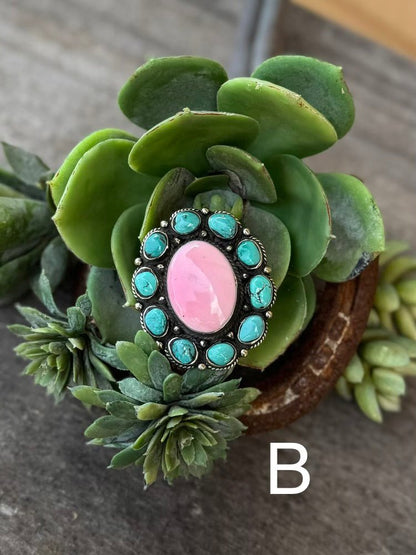 Kingman & Pink Conch Oval Ring - Cowgirls & City Chics