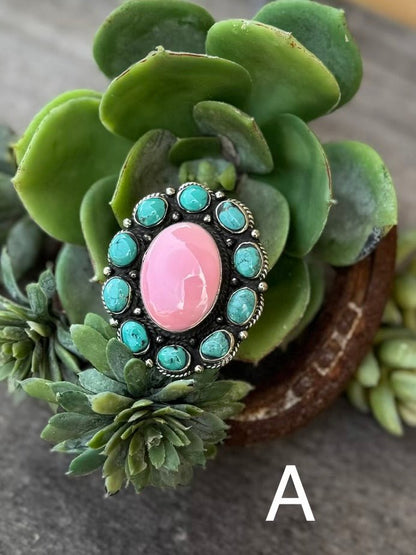 Kingman & Pink Conch Oval Ring - Cowgirls & City Chics