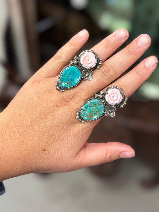 Kingman & Pink Conch Rose Ring - Cowgirls & City Chics