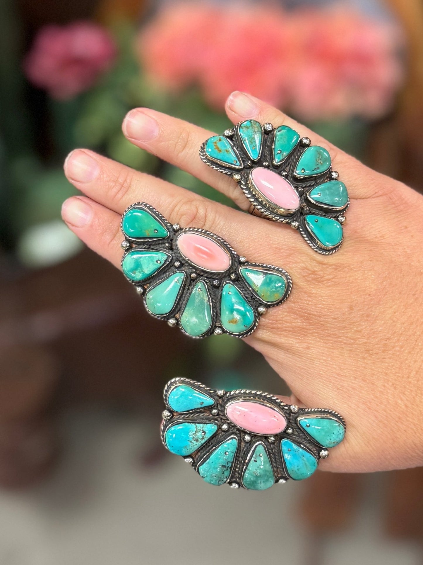KIngman & Pink Conch Side Cluster Ring - Cowgirls & City Chics