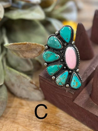 KIngman & Pink Conch Side Cluster Ring - Cowgirls & City Chics