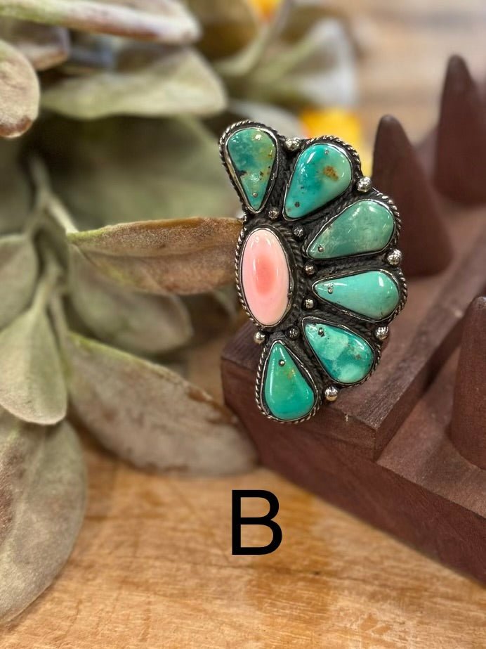 KIngman & Pink Conch Side Cluster Ring - Cowgirls & City Chics