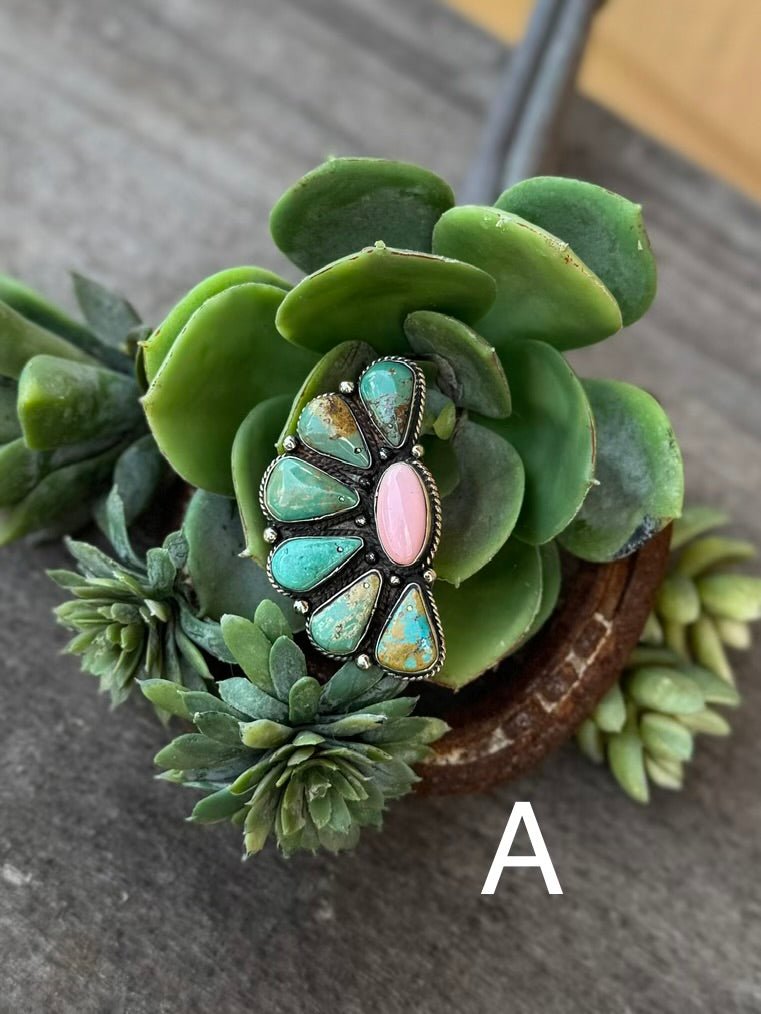 KIngman & Pink Conch Side Cluster Ring - Cowgirls & City Chics