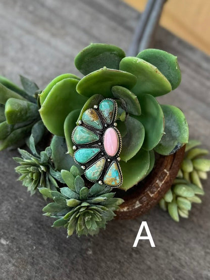 KIngman & Pink Conch Side Cluster Ring - Cowgirls & City Chics