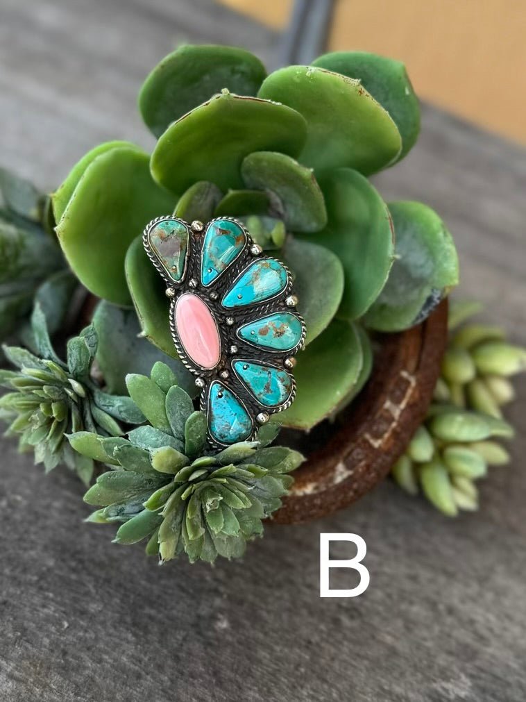 KIngman & Pink Conch Side Cluster Ring - Cowgirls & City Chics