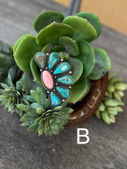 KIngman & Pink Conch Side Cluster Ring - Cowgirls & City Chics