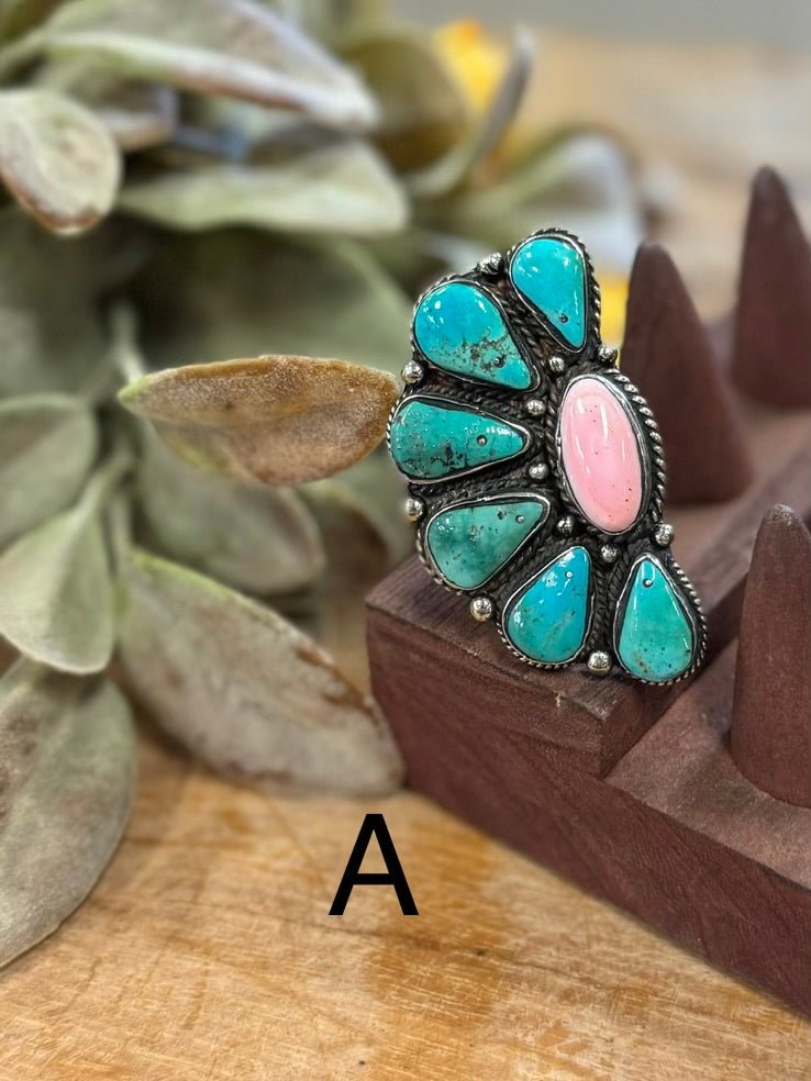 KIngman & Pink Conch Side Cluster Ring - Cowgirls & City Chics