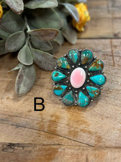 Kingman & Pink Conch XL Ring - Cowgirls & City Chics