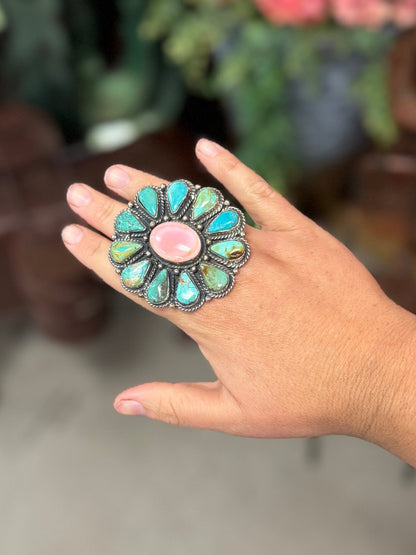 Kingman & Pink Conch XL Ring - Cowgirls & City Chics