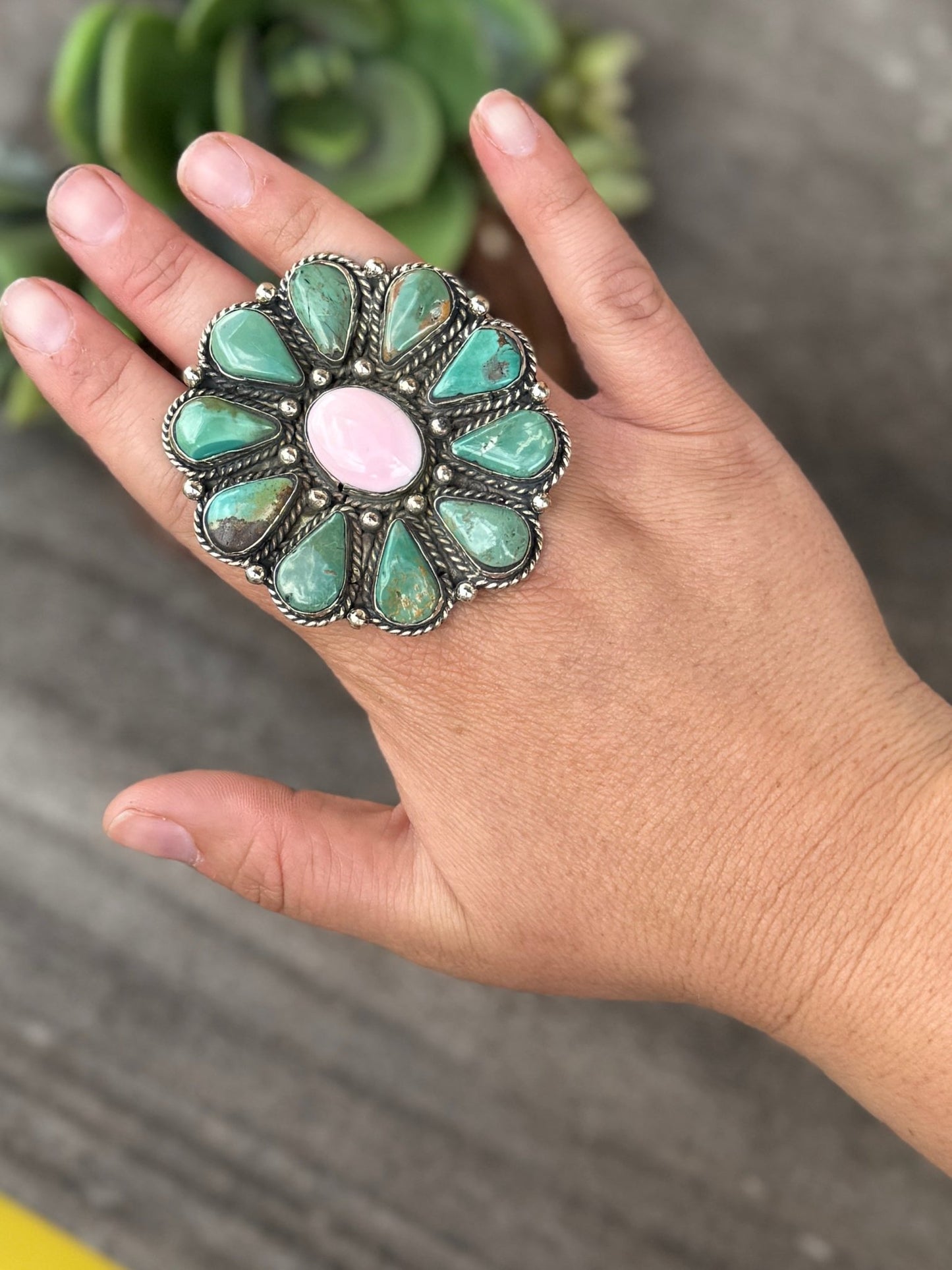 Kingman & Pink Conch XL Ring - Cowgirls & City Chics
