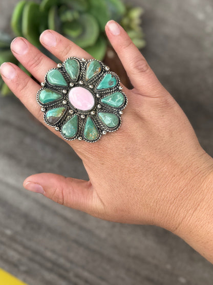 Kingman & Pink Conch XL Ring - Cowgirls & City Chics