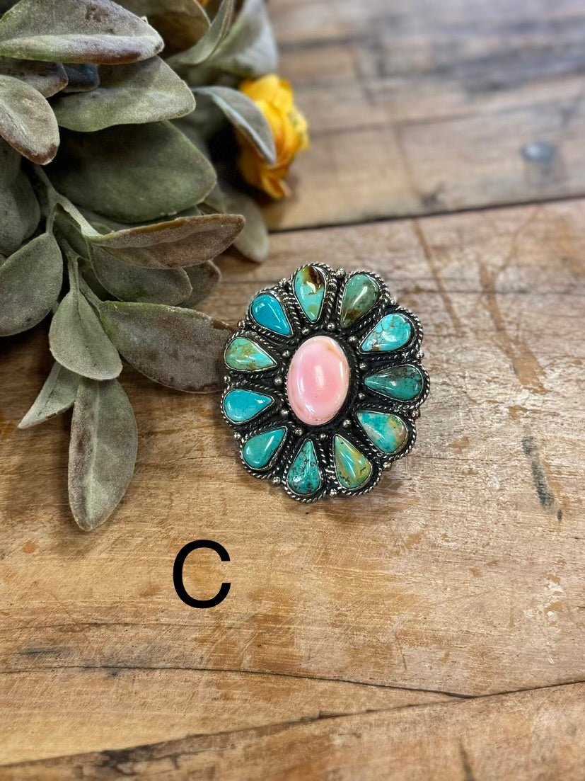 Kingman & Pink Conch XL Ring - Cowgirls & City Chics