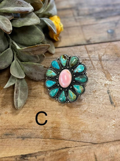 Kingman & Pink Conch XL Ring - Cowgirls & City Chics