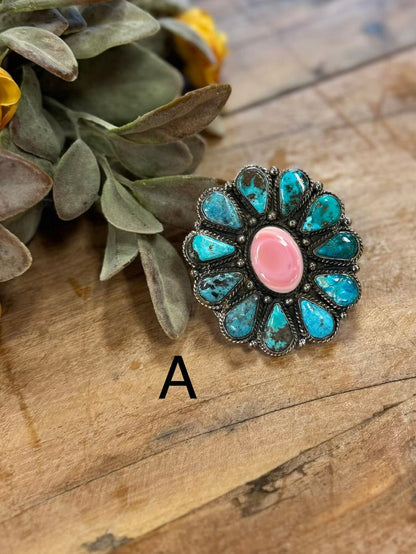Kingman & Pink Conch XL Ring - Cowgirls & City Chics