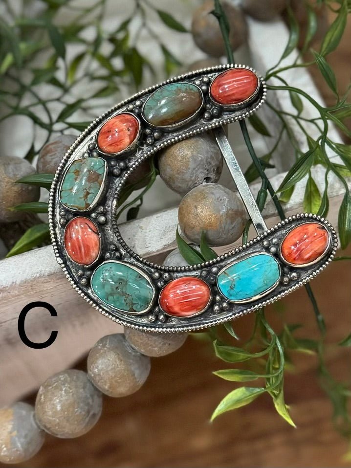 Kingman & Red Spiny Horseshoe Buckle - Cowgirls & City Chics