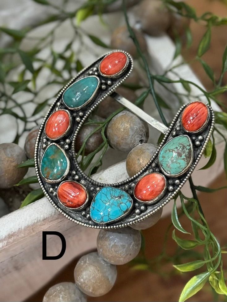 Kingman & Red Spiny Horseshoe Buckle - Cowgirls & City Chics
