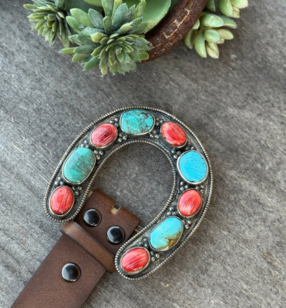 Kingman & Red Spiny Horseshoe Buckle - Cowgirls & City Chics
