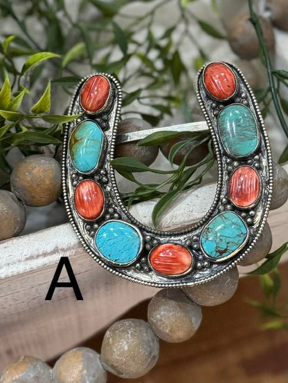Kingman & Red Spiny Horseshoe Buckle - Cowgirls & City Chics