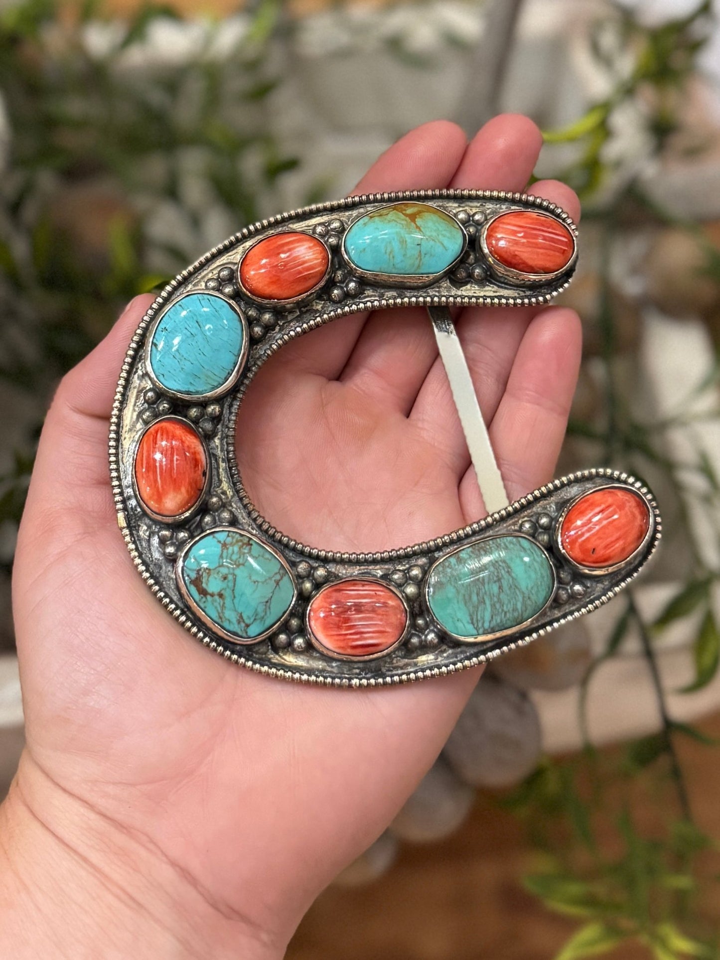 Kingman & Red Spiny Horseshoe Buckle - Cowgirls & City Chics